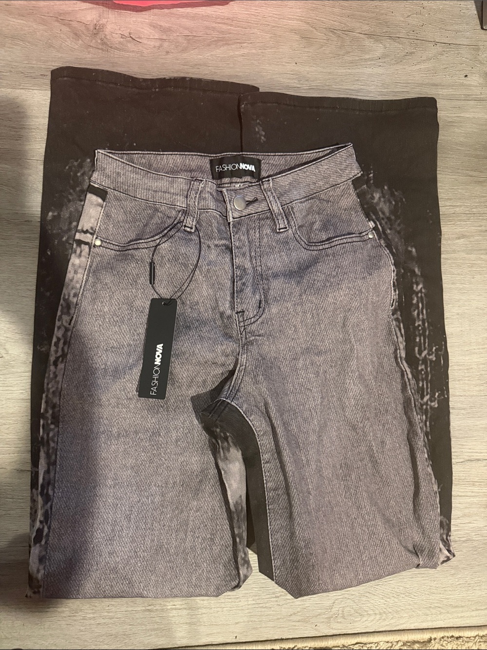 Fashion Nova Gray High-Rise Skinny Jeans with Black Side Trim